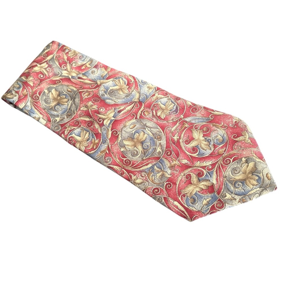 Don Loper Beverly Hills Classic Tie 100% Italian Silk Made in‎ USA Red Floral